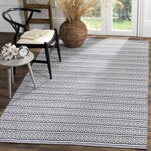 Ковер SAFAVIEH, 153 x 244 см, Montauk Collection, Ivory & Navy, ручной работы плоского плетения бохо в стиле фермерского дома, хлопок, идеально подходит для помещений с высокой проходимостью в гостиной, спальне (MTK341B)