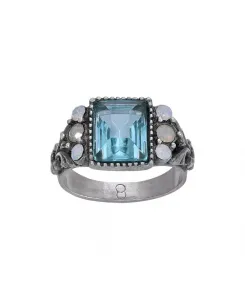 Кольцо с серебристым камнем цвета морской волны 2028, green