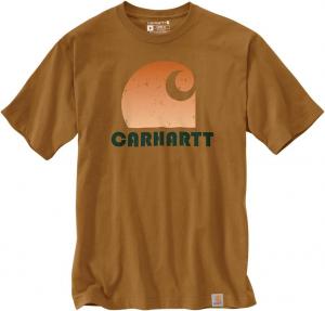 Мужская свободная футболка Carhartt Heavyweight с коротким рукавом и принтом C, Carhartt Brown