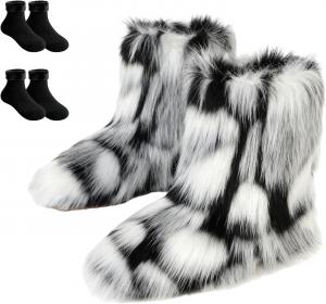 Женские короткие зимние сапоги с искусственным мехом, пушистые и мягкие, удобные, средние по голенище, на плоской подошве, модные, для свиданий, прогулок, фото и путешествий. В комплекте 2 пары носков с флисовой подкладкой. Generic
