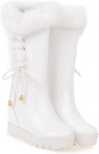 Женские зимние сапоги средней длины на скрытой платформе с толстым воротником из кроличьего меха, теплые, водонепроницаемые, тянущаяся кожа, противоскользящие, обувь для снега DEVILEYEZE, White