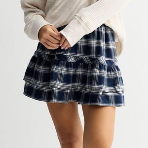 Юбка мини с рюшами для девушек So, Navy Grey Plaid