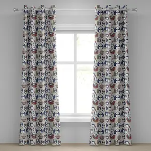 Рождественская штора на люверсах ABAKUHAUS, эфемерные, нарисованные от руки грязные пингвины с праздничной тематикой в виде звездочек, декоративные двухпанельные шторы, 280 см x 225 см, цвет: темно-синий, белый, умбра, коричневый Abakuhaus