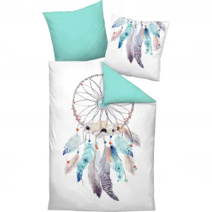 Двустороннее постельное белье Biberna «Ливия», приятное для кожи качество Linon, ловец снов, на молнии, цвет ciel