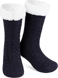 Уютные домашние носки-тапочки для женщин и подростков, нескользящие, с подкладкой из искусственного меха, теплые носки для сна - подарок для нее Citycomfort, темно-синий