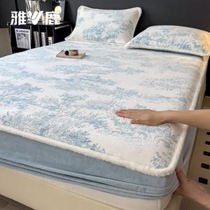 Yalu Комплект постельного белья из 3 предметов (простыня на резинке 200х220 см, 2 наволочки), велюр, цвет Yunsi Muxiang Lan