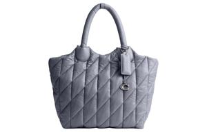 COACH Нейлоновая и кожаная сумка-шоппер большая женская серебристая и серо-голубая