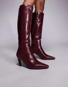 Сапоги до колена Simmi Lapis с каблуком из бордовой крокодиловой кожи