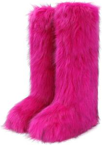 Wnshonzy Женские меховые сапоги выше колена, высокие, длинные, пушистые, черные на платформе, зимние, с круглым носком, удобные, средней высоты, короткие до щиколотки, классические, теплые для улицы