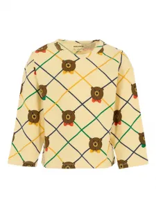 Длинный рукав, футболка с принтом медведя и ромбовидным узором Mini Rodini, нейтральный