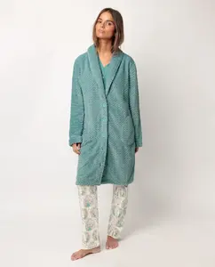 Женский халат с длинными рукавами из теплой ткани цвета морской волны Admas