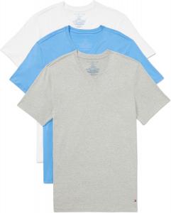 Комплект из 3 классических мужских хлопковых маек Tommy Hilfiger с V-образным вырезом, Grey Heather, Copenhagen Blue, White