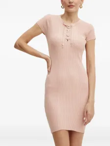 Платье мини в рубчик со шнуровкой Guess Usa, розовый