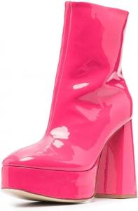 Женские ботильоны XYD с квадратным носком на платформе, с массивным высоким каблуком и боковой молнией, модные, для вечеринок и клубов, Hot Pink Patent Leather