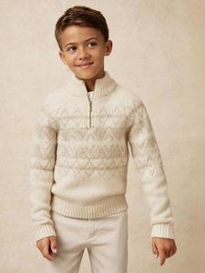 Детский джемпер с высоким воротником и узором фэр-айл из шерстяной смеси Reiss, Off White/Oatmeal