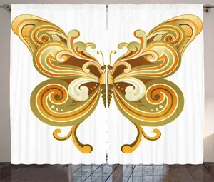 Штора ABAKUHAUS Modern Rustic, с изображением бабочки, универсальная ленточная штора для гостиной с петлями и крючками, 280 x 175 см, цвет "Корица, бархатцы, сепия" Abakuhaus