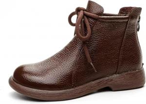 Женские ботинки на шнуровке из натуральной кожи, с плоской подошвой, до щиколотки, винтажные, с круглой тыльной частью, застежкой-молнией, мягкой подошвой, повседневные, удобные для офиса, противоскользящие кожаные ботинки FAGLKAK, Brown