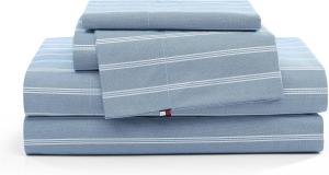 Tommy Hilfiger Комплект постельного белья King Size, хлопковый перкаль, синий в полоску Effortless Stripe Blue, сертифицирован Oeko-Tex