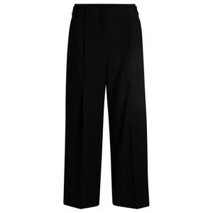 Брюки прямого кроя с высокой талией из шерсти BOSS, черный