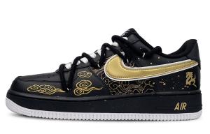 Nike Кроссовки Air Force 1 Abrasion Resistant Low top Skateboard для мужчин, черные с золотом