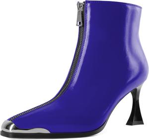 Ботильоны Eldof Damen с передней молнией, катушечными каблуками, квадратным носком, средним каблуком, короткие кожаные сапоги, сексуальные, элегантные туфли для вечеринок, 7,6 см, Royalblau