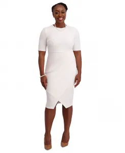 Женское платье с короткими рукавами и боковыми складками, стандартные и плюс размеры Kasper, белый