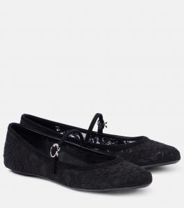 Кружевные балетки MJ с кожаной отделкой Gianvito Rossi, Black+Black+Black