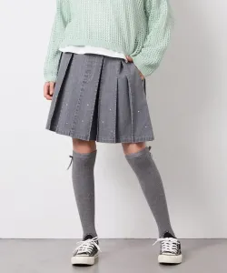 Плиссированная джинсовая юбка, украшенная бисером Avv, цвет Light Gray