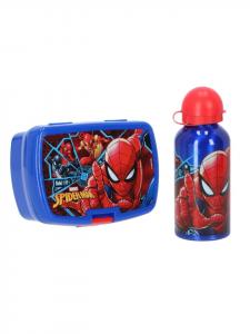 Spiderman Ланч-бокс с изображением Человека-паука и бутылкой воды (500 мл) синего цвета