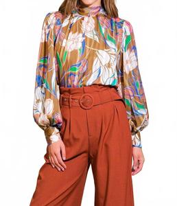 Ретро блузка с бантом на воротнике в коричневом цвете FLYING TOMATO