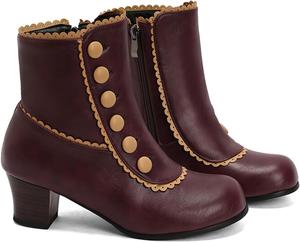 Женские винтажные ботильоны Alyaafifa с низким каблуком, круглым носком, двухцветные, с заклепками, короткие готические викторианские ботинки на молнии, матовая кожа, каблук 5 см, удобные, Style B - Wine Red