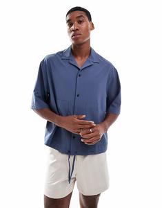 Рубашка свободного кроя ASOS DESIGN свободного кроя с коротким рукавом темно-синего цвета