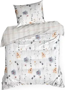 Постельное белье белое 140x200 с цветочным принтом + 1 двухсторонняя наволочка 70x80 Eurofirany