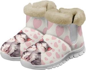 Новинка! Ботильоны на шнуровке для женщин, эластичная зимняя обувь, нескользящая подошва, пушистые ботинки, теплые фланелевые снежные сапоги Glomenade, Lovely Cat