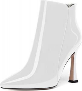 Женские офисные ботильоны WAYDERNS с острым носком, на молнии, однотонные, лакированные, с высоким каблуком 4 дюйма, White