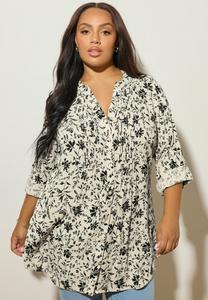 Блуза Yours Clothing ABSTRACT PRINT PINTUCK, White/Off-White