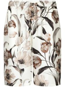 Dolce & Gabbana шелковые шорты с цветочным принтом, белый