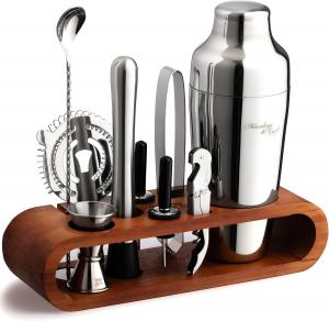 Набор бармена «Mixology & Craft»: набор из 10 барных инструментов с подставкой из красного дерева Zulay Kitchen, серебряный