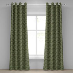 Занавеска ABAKUHAUS с геометрическими люверсами, абстрактные крестообразные волнистые соединенные линии, круги, круглые пиксельные рисунки, декоративные 2-панельные оконные шторы, 280 см x 260 см, зеленый папоротник
