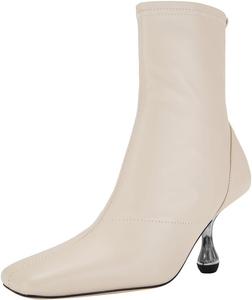 Женские ботильоны FOWT с квадратным носком, на среднем каблуке, короткие, с боковой молнией, модные повседневные уличные туфли, размер 4-16 US, Beige