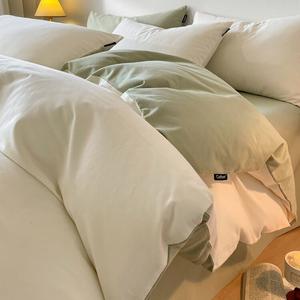 Jie Liya Комплект постельного белья 1.5м, 200x230 см, 100% хлопок, молочно-белый + зеленый