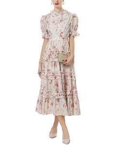 BURRYCO Короткий рукав Миди платье, Apricot