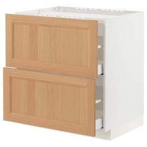 Нижний шкаф варочная панель/2 фасада/2 ящика METOD/MAXIMERA IKEA, 80x60x80 см, цвет white/vedhamn oak