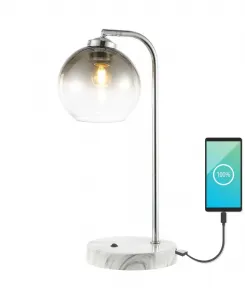 Настольная лампа Ada 51 см в индустриальном стиле, с отделкой из железа и стекла, светодиодной подсветкой и USB-портом для зарядки Jonathan Y, хром