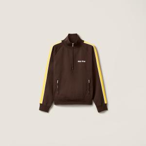 Толстовка на молнии из технической пряжи MIU MIU, темно-коричневый/кукурузный