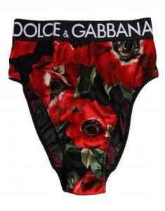 Черное нижнее белье с цветочным принтом и высокой талией Dolce & Gabbana, черный