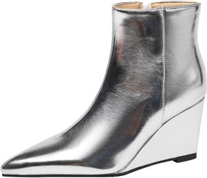 Женские модные ботильоны LYYSKY с клиновидным каблуком 8,5 см, заостренным носком, короткие ботинки до щиколотки, лаконичный дизайн, размер US4-US13, Silver(168-24)