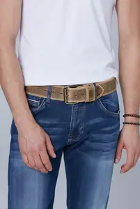 Кожаный ремень CAMP DAVID с бляшкой с логотипом, бежевый