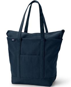 Большая однотонная холщовая сумка-тоут с пятью карманами, застежкой-молнией и длинными ручками Lands' End, цвет radiant navy