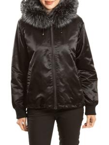 Куртка-бомбер с капюшоном из искусственного меха BELLE FARE, черный